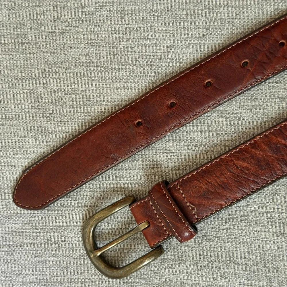 VTG LL Bean Brown Leather Chino Belt Brass Buckle Size 46